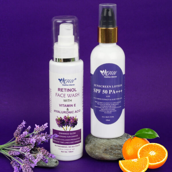 retinol face wash and spf 50 suncreen lotion